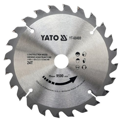 YATO YT-60480 Fűrésztárcsa fához 160 x 20 x 1,5 mm / 24T