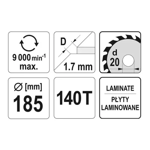 YATO YT-60631 Fűrésztárcsa laminált padlóhoz 185 x 20 x 1,4 mm / 140T