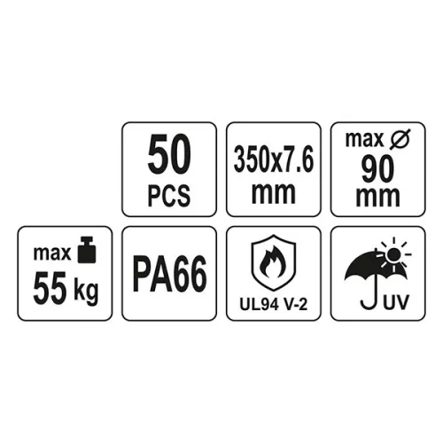 YATO YT-70652 Kábelkötegelő fekete 350 x 7,6 mm (50 db/cs)