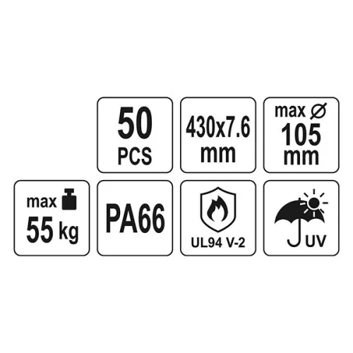 YATO YT-70654 Kábelkötegelő fekete 430 x 7,6 mm (50 db/cs)