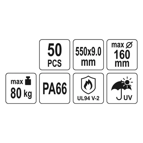 YATO YT-70657 Kábelkötegelő fekete 550 x 9,0 mm (50 db/cs)