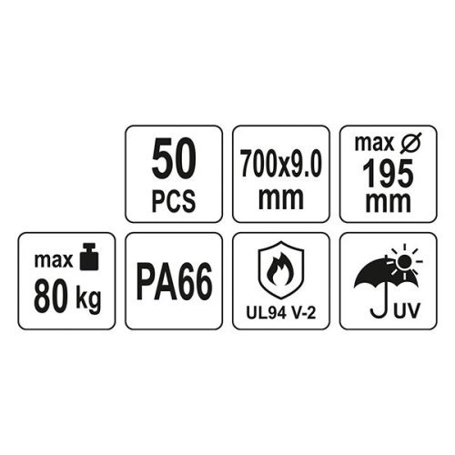 YATO YT-70658 Kábelkötegelő fekete 700 x 9,0 mm (50 db/cs)