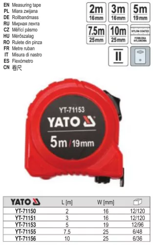 YATO YT-71151 Mérőszalag 3 m x 16 mm