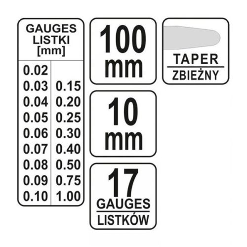 YATO YT-7220 Hézagmérő 17 lapos 0,02 - 1,00 mm 100 mm