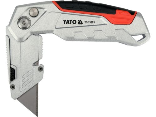 YATO YT-75203 Behajtható tarpézpengés kés övvágó / dobozbontó funkcióval +3 db pótpengével