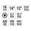 YATO YT-7751 Bit dugókulcs készlet 18 részes Torx 1/4", 1/2" CrV