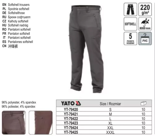 YATO YT-79421 Munkavédelmi softshell deréknadrág sötétszürke M-es méret