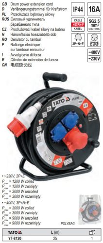 YATO YT-8120 Ipari kábeldob 400V 25m 5 x 2,5 mm2