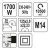 YATO YT-82015 Elektromos falhoronymarógép 125 mm 1700 W