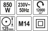 YATO YT-82097 Elektromos sarokcsiszoló M14 125 mm 850 W