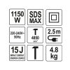 YATO YT-82133 Elektromos bontókalapács SDS-Max 15 J 1150 W