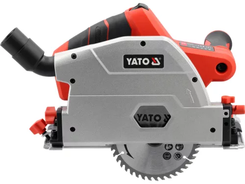 Yato YT-821702 Akkumulátoros merülőfűrész 140mm szénkefe nélküli motorral vezetősínnel, 2db szorítóval (akku és töltő nélékül)