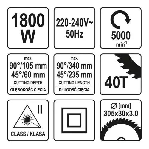 YATO YT-82175 Elektromos gérvágó lézeres 305 mm 1800 W