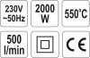 YATO YT-82291 Elektromos hőlégfúvó + tartozékok 550 °C 2000 W