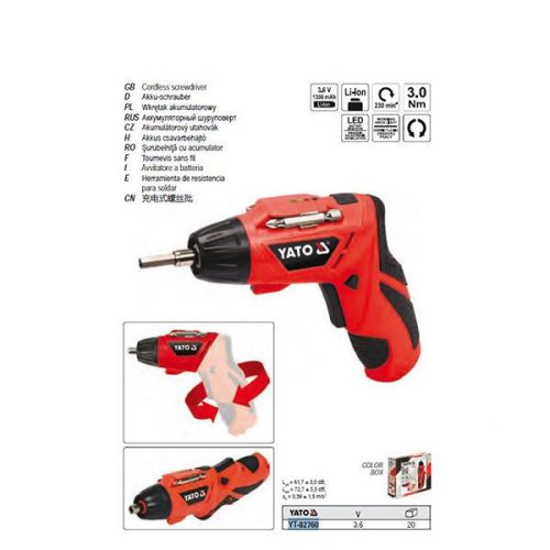 YATO YT-82760 Akkus csavarozó 3,6 V (1 x 1,3 Ah akku + töltő)