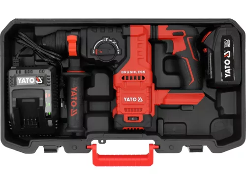 YATO YT-827725 Akkumulátoros fúrókalapács 18V 4Ah SDS Plus 2,4J szénkefe nélküli motor (1x akku + töltő)