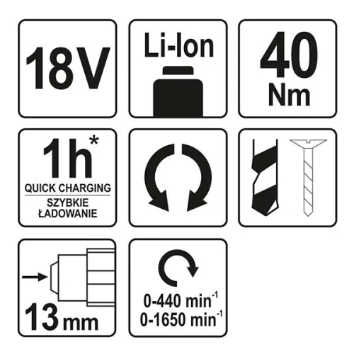 YATO YT-82781 Akkus fúrócsavarozó 40 Nm 18 V Li-Ion (akku + töltő nélkül)