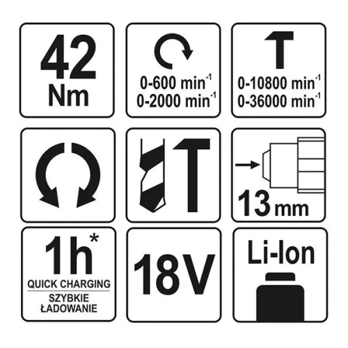 YATO YT-82797 Akkus ütvefúró-csavarozó 42 Nm szénkefe nélküli 18 V Li-Ion (akku + töltő nélkül)