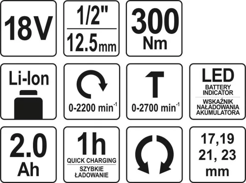 YATO YT-82804 Akkus ütvecsavarozó 300 Nm 18 V Li-Ion (1 x 2,0 Ah akku + töltő)