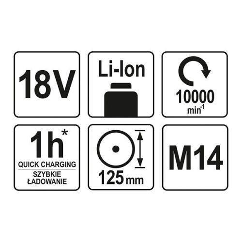 YATO YT-82827 Akkus sarokcsiszoló 125 mm 18 V Li-Ion (akku + töltő nélkül)