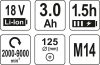 YATO YT-82829 Akkus sarokcsiszoló 125 mm szénkefe nélküli 18 V Li-Ion (1 x 3,0 Ah akku + töltő)