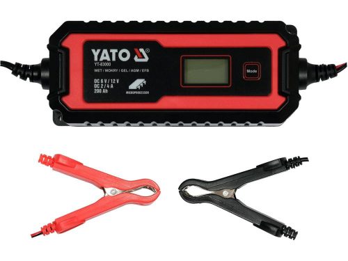 YATO YT-83000 Akkumulátor töltő 6/12 V 2/4 A max. 200 Ah LCD kijelző